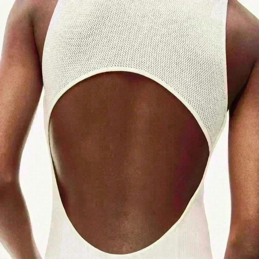 H&M collection open back rib knitted dress in cream color - Picture 6 of 8